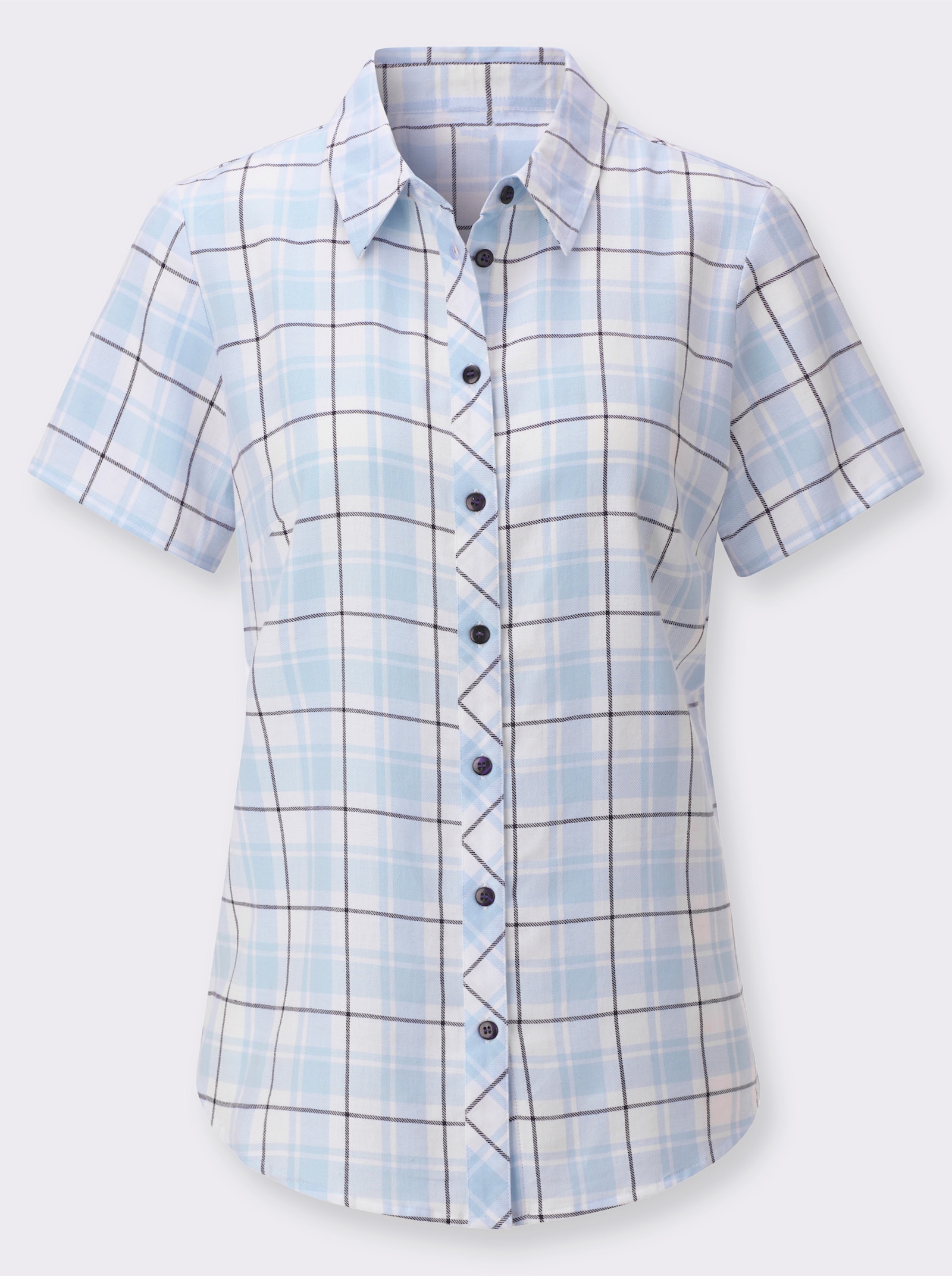 Karobluse mit Kellerfalte hinten - hellblau-ecru-kariert