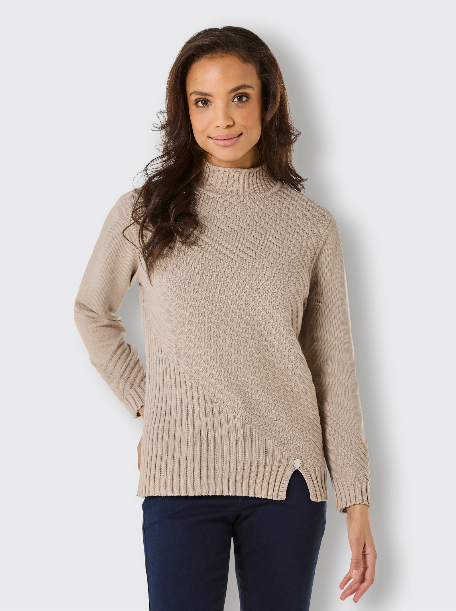 CREATION L PREMIUM Stehkragenpullover Schlitz am Saum - sesam