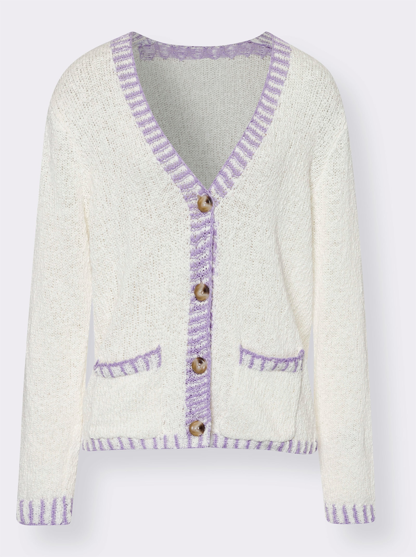 heine Cardigan aus Baumwoll-Strick - ecru-flieder