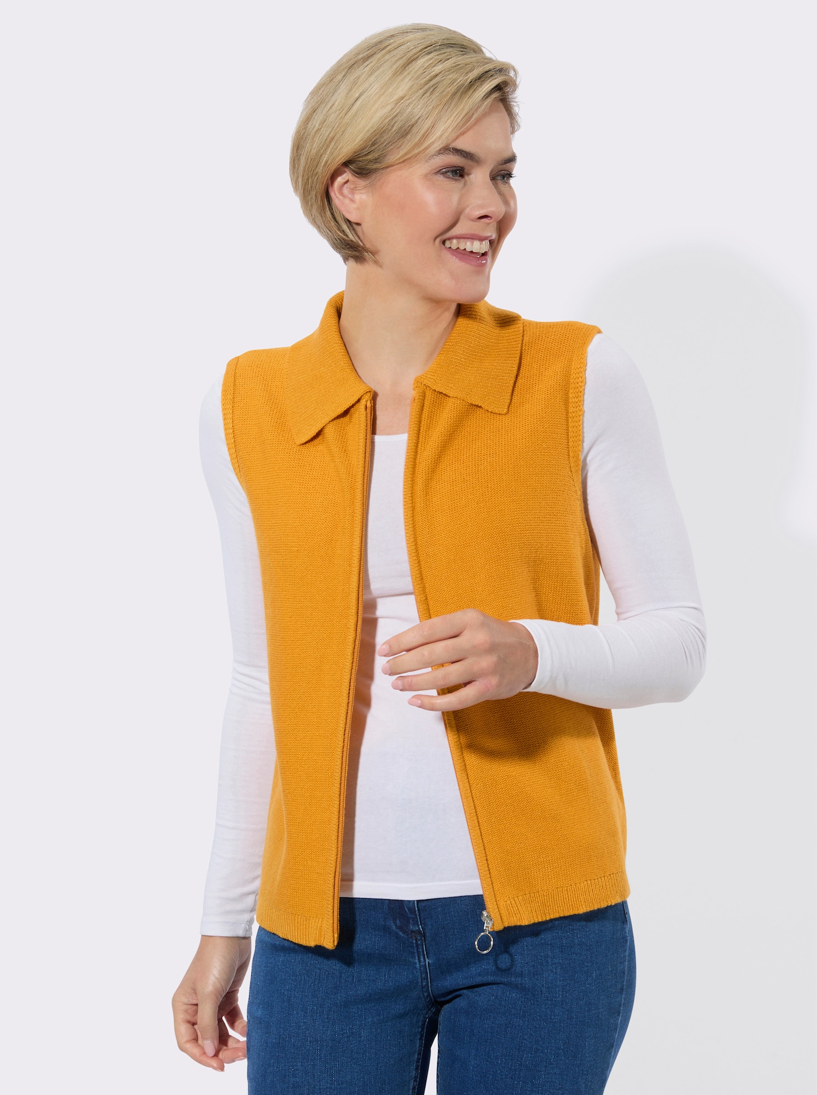 Strickweste in leicht melierter Optik - ocker