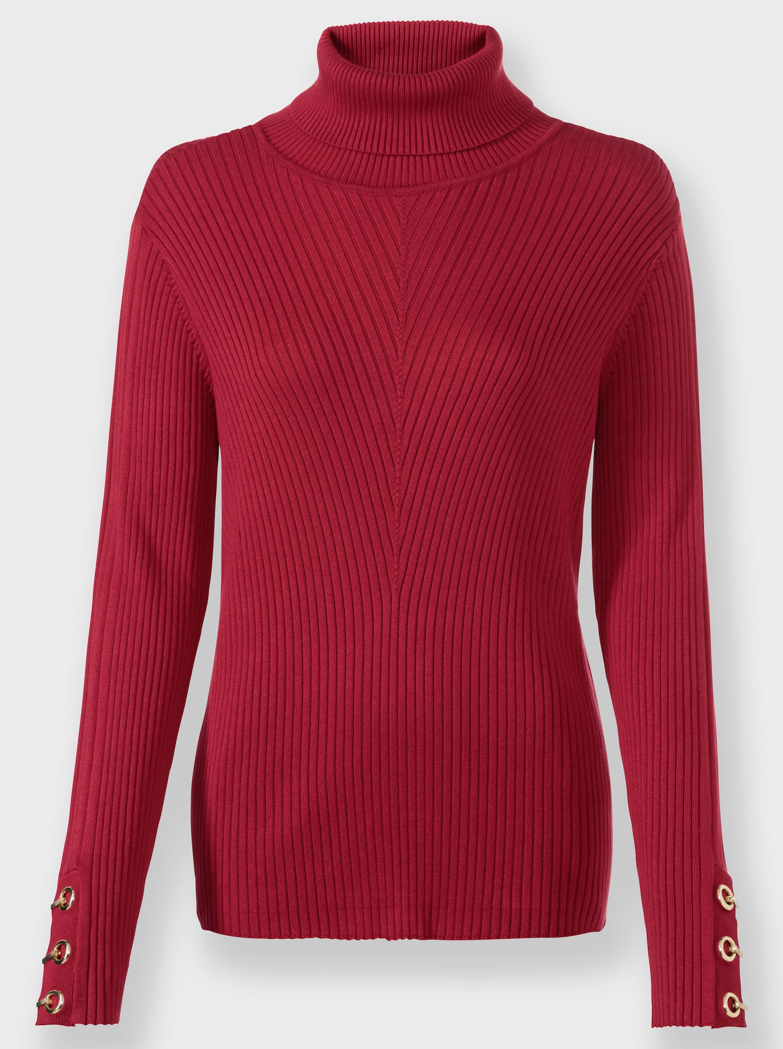 heine Pullover met rolkraag en sieroogjes op de mouwen - kers