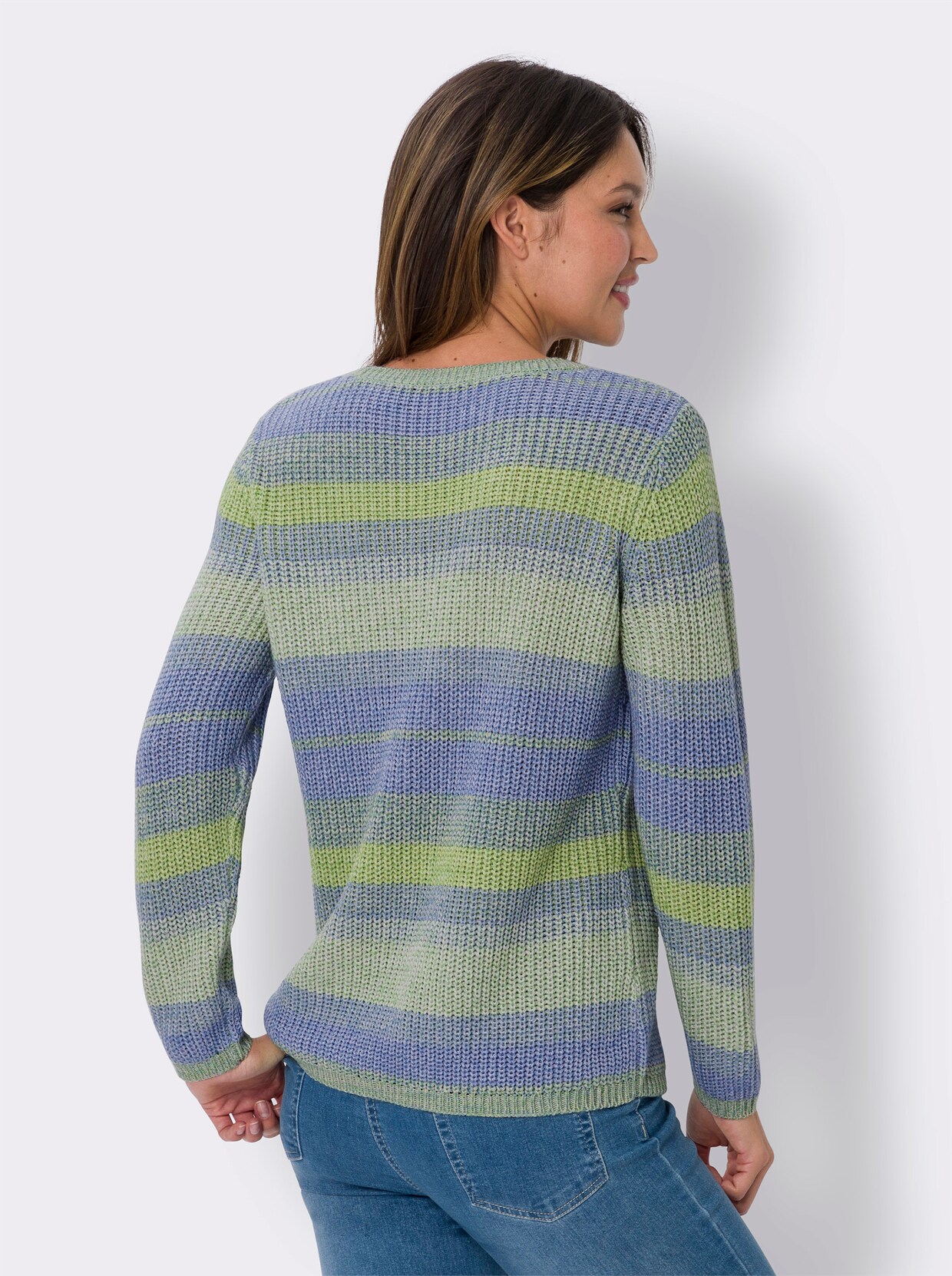 Pullover met ronde hals - pistache/hemelsblauw gemêleerd