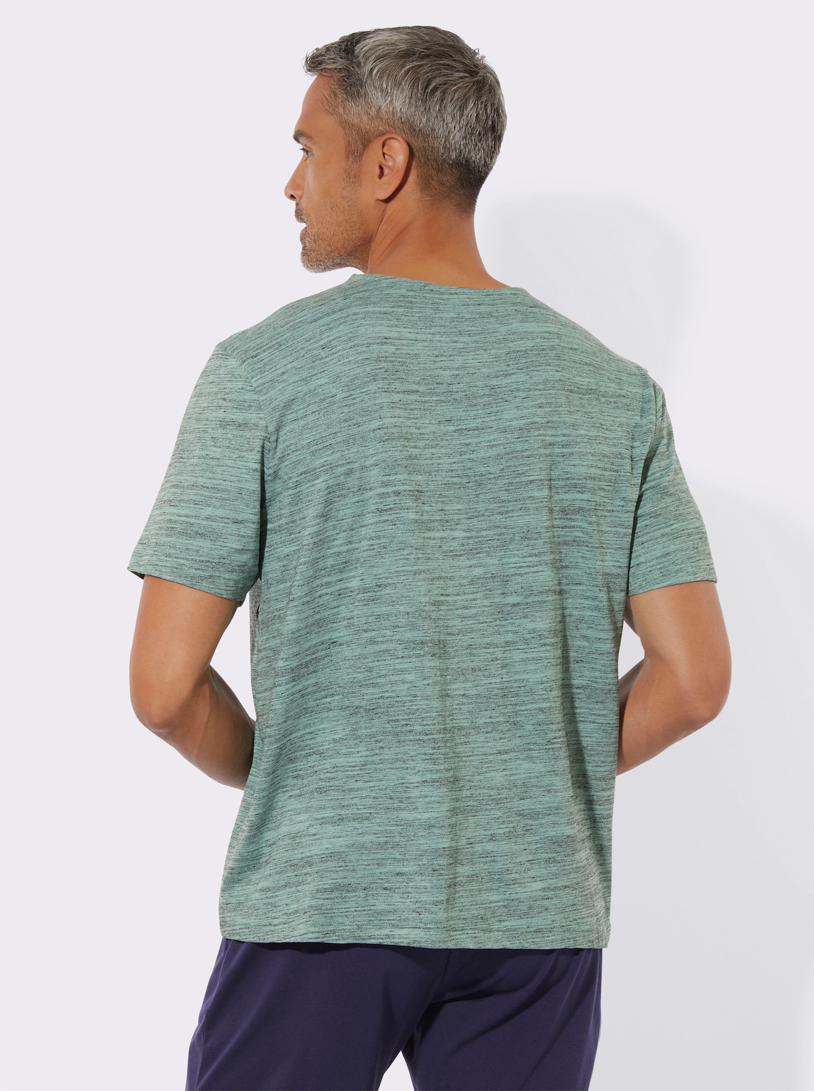 Schlafanzugshirt mit Brusttasche - salbei-meliert