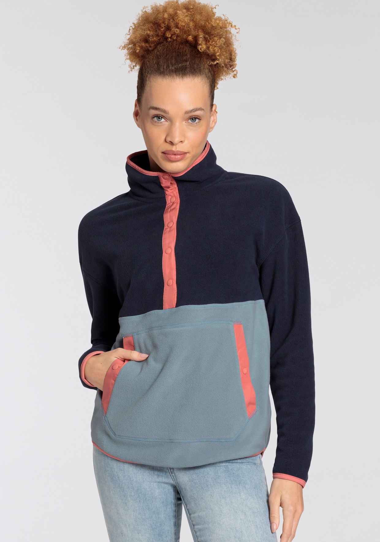 Fleecepullover - navy-hell blau