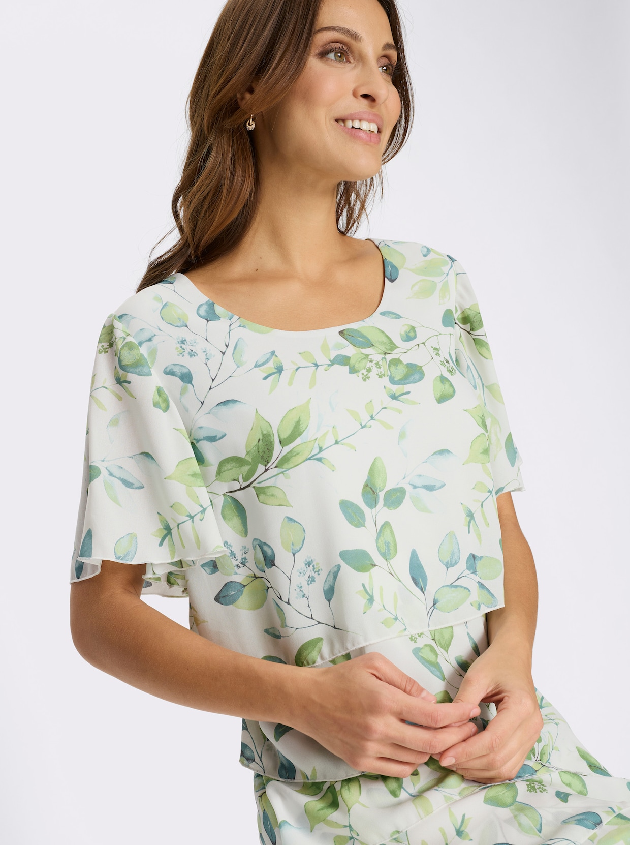 Druckkleid - weiß-eucalyptus-bedruckt