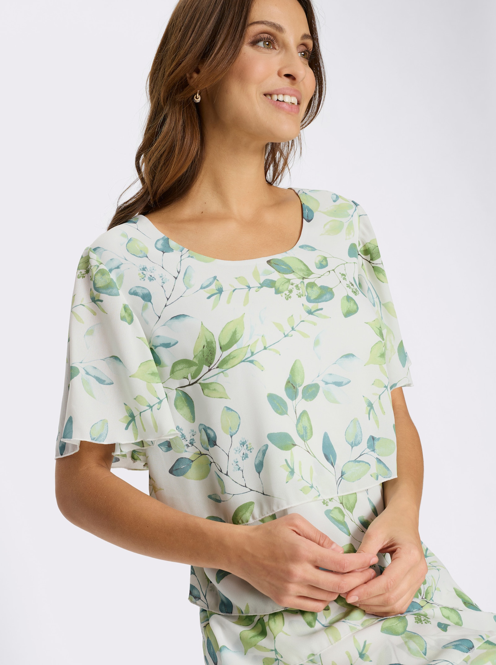 Druckkleid in Georgette-Qualität - weiss-eucalyptus-bedruckt