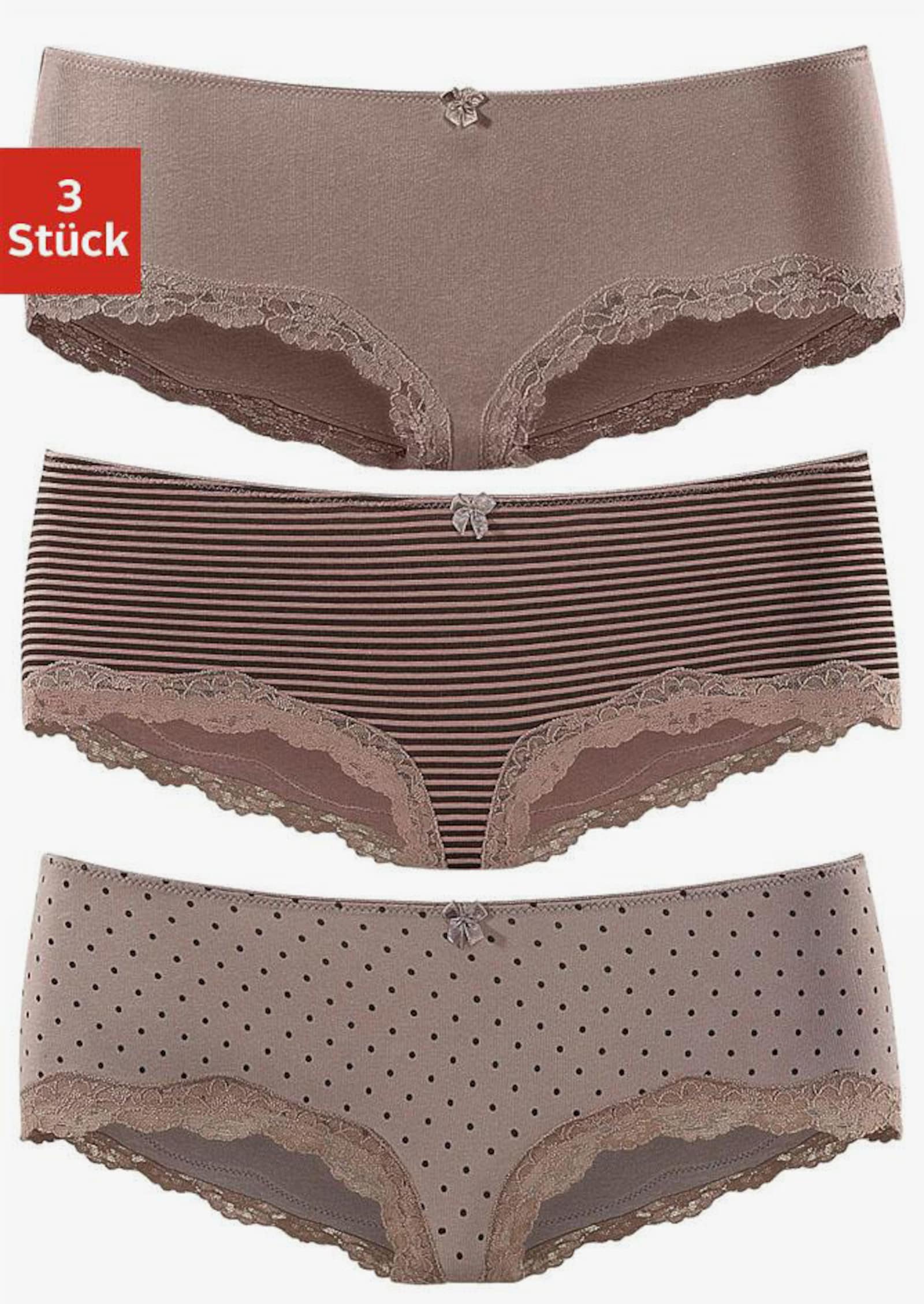 LASCANA Panty - effen taupe, gestippeld, gestreept