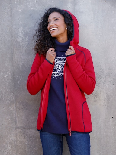 heine Kapuzenfleecejacke mit Kontrastnähten - rot