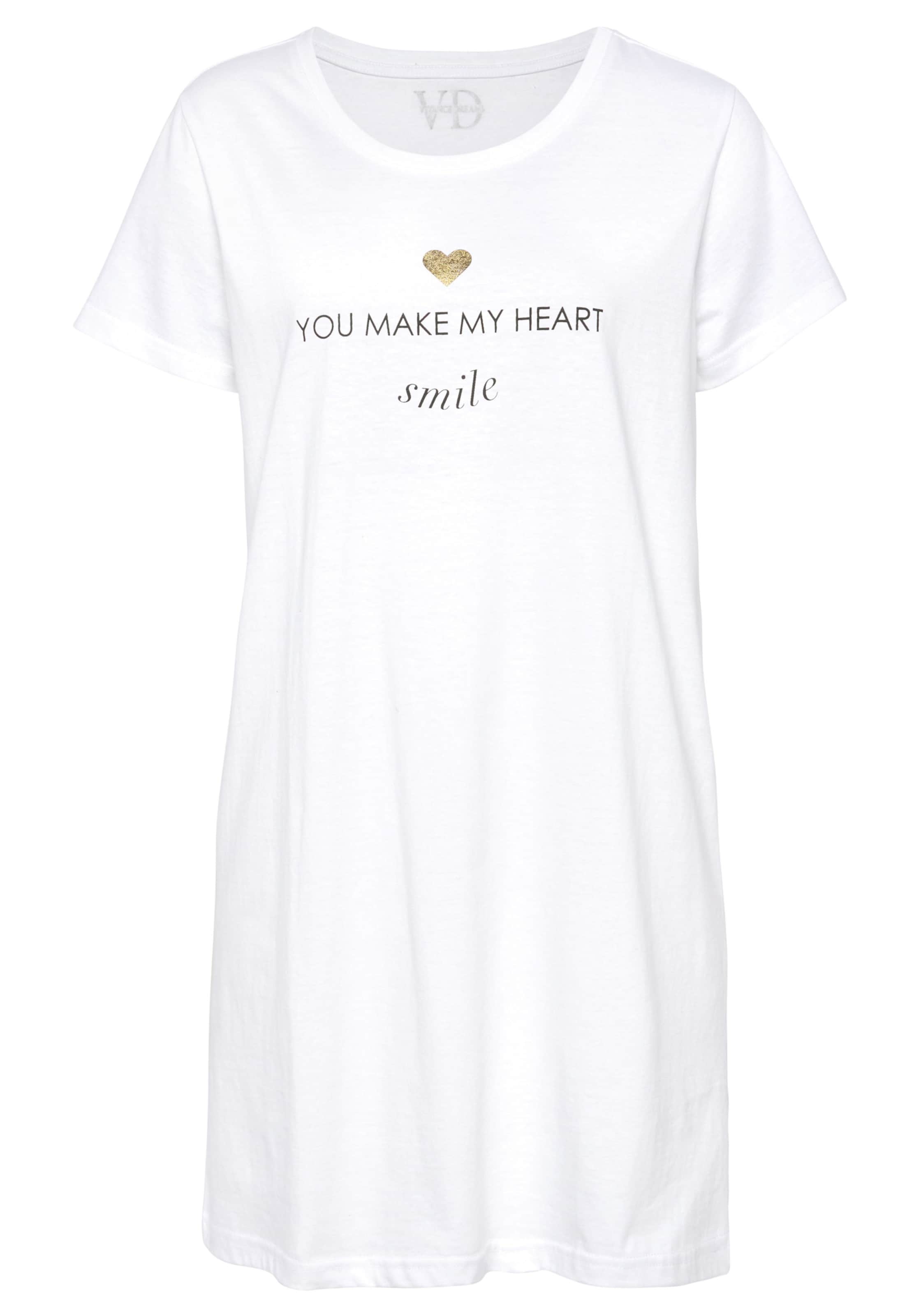 Rundhals Shirt günstig Kaufen-Sleepshirt in weiß von Vivance Dreams. Sleepshirt in weiß von Vivance Dreams <![CDATA[Sleepshirt mit Rundhalsausschnitt und schönem Frontprint in angenehmer Qualität aus 100% Baumwolle.]]>. 