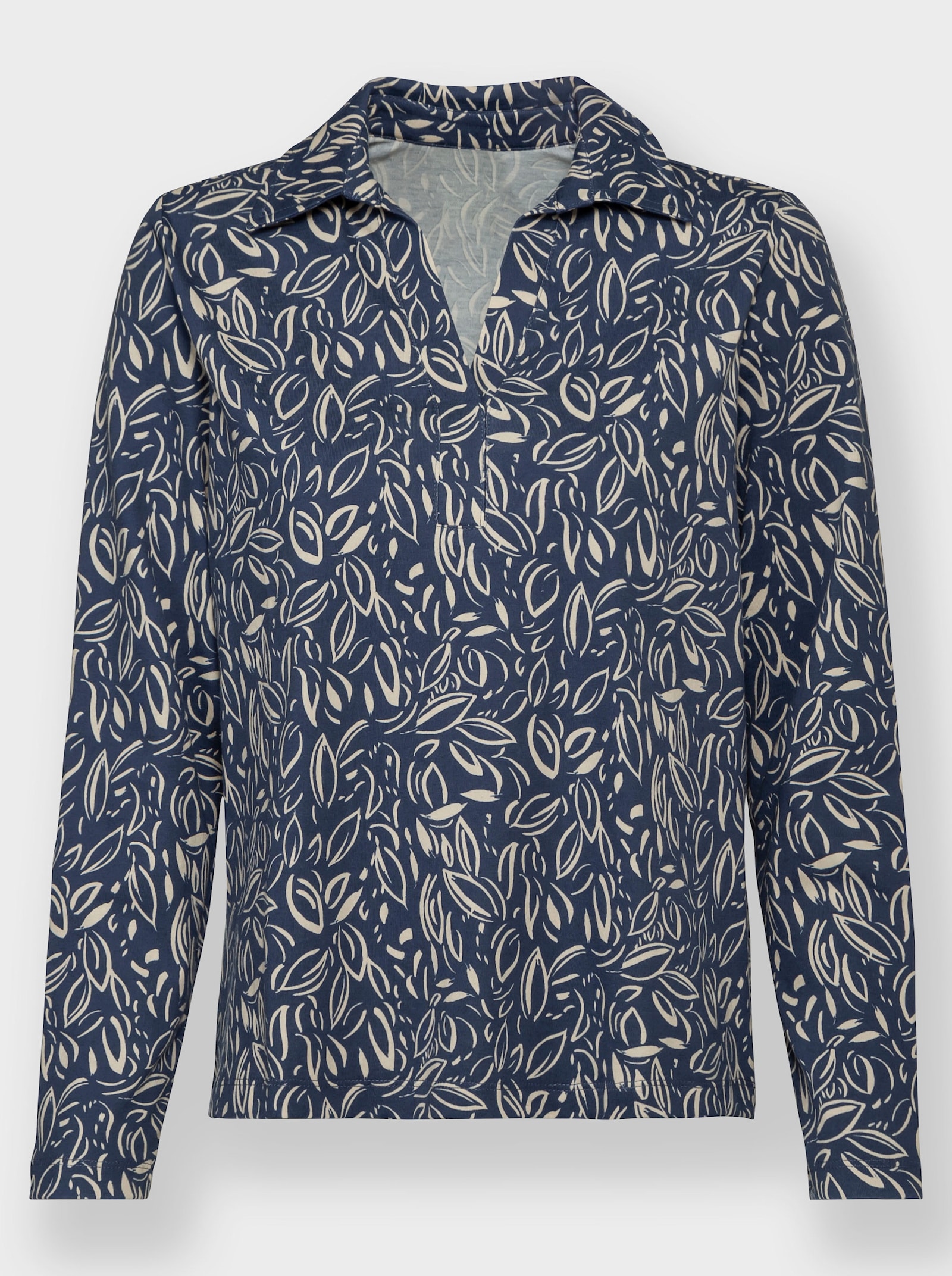 Langarmshirt mit Hemdkragen - dunkelblau-sand