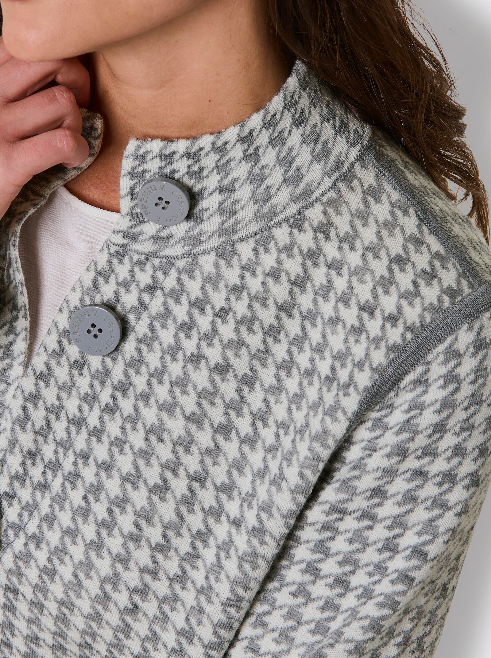 CREATION L PREMIUM Jacquardstrickjacke mit Merinowolle - steingrau-champagner-gemustert