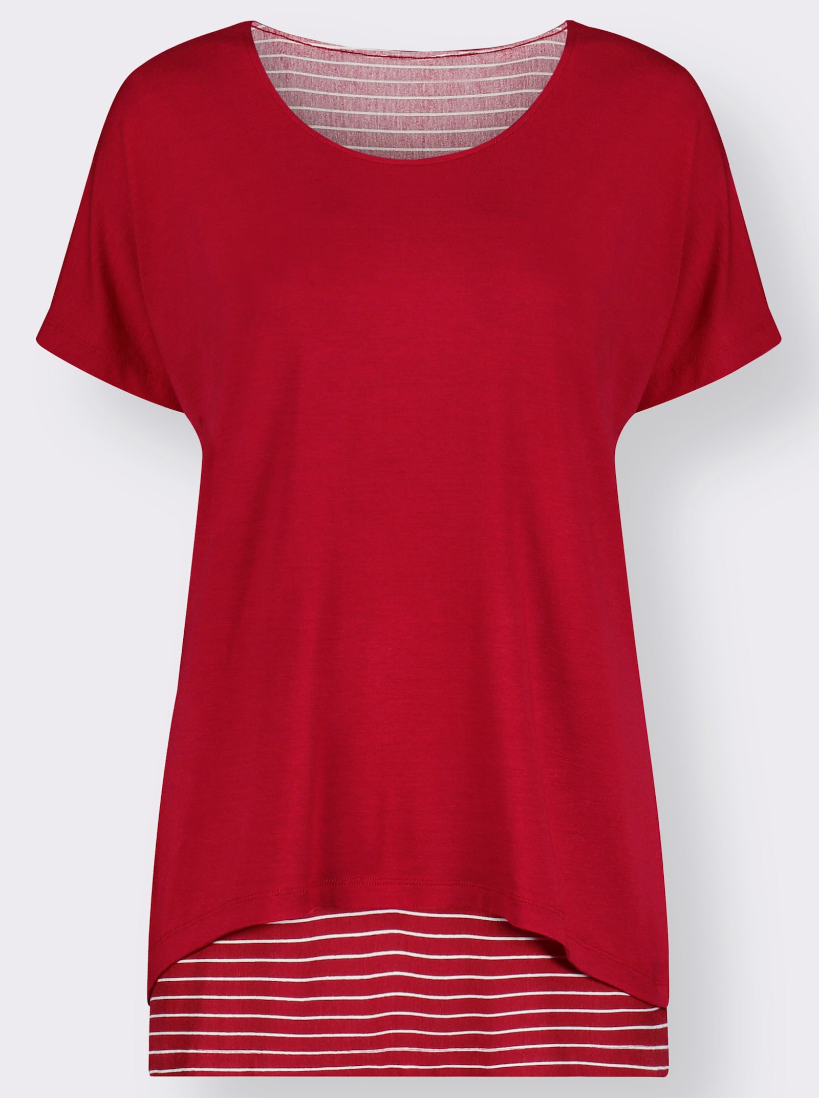2-in-1-Shirt mit Ringel-Top - rot