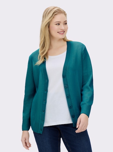 Strickjacke mit farblich abgestimmten Knöpfen - petrol