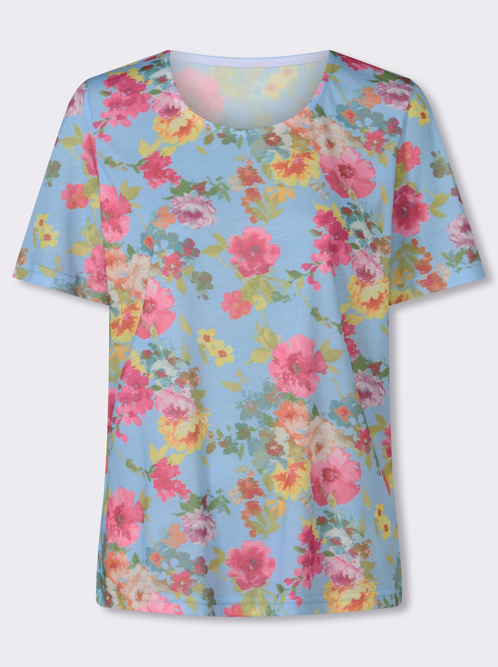 Shirt met ronde hals en bloemetjesprint rondom - aquamarine/fuchsia bedrukt