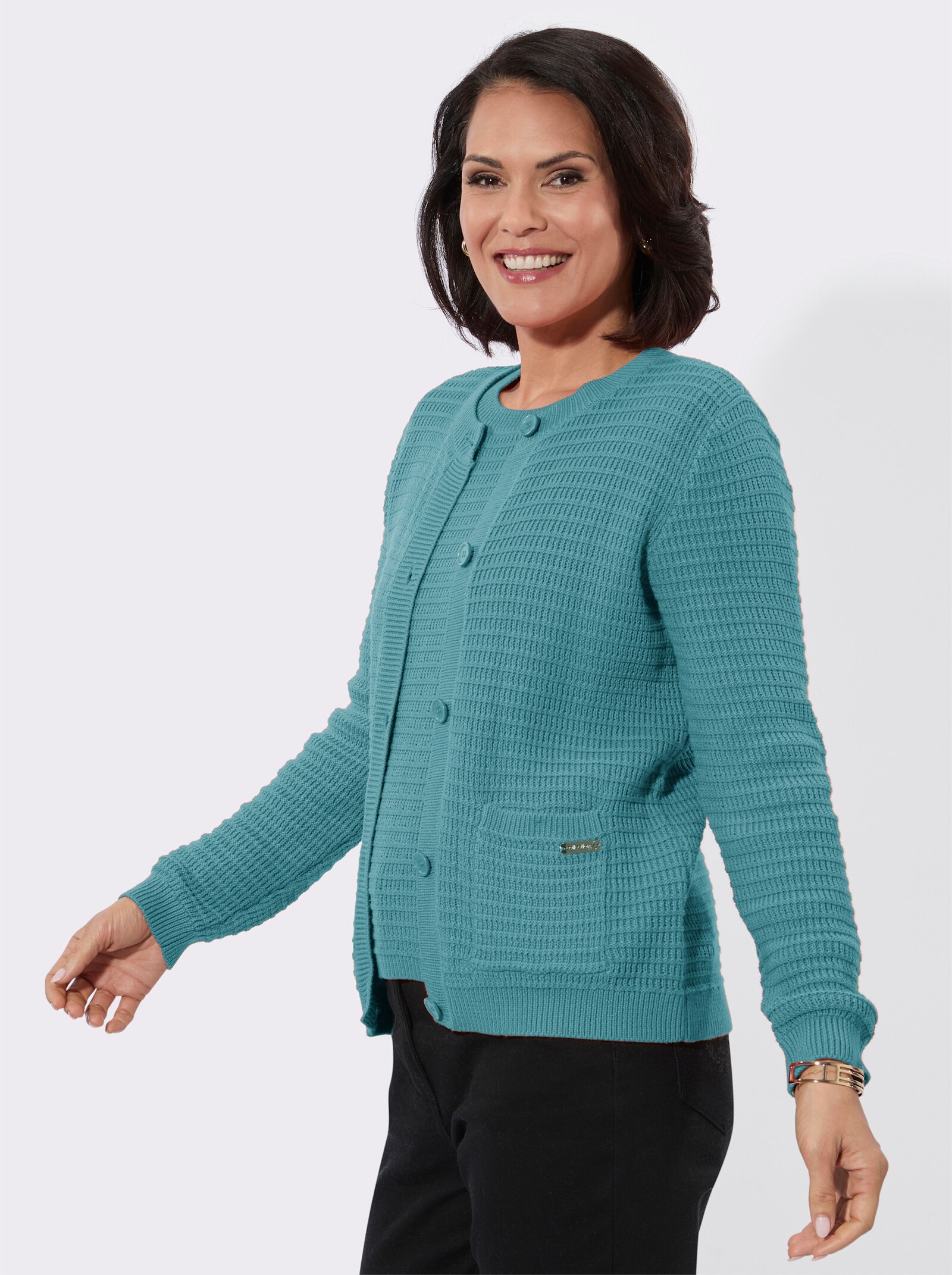 Twin-Set mit gerippten Abschlüssen - ozean