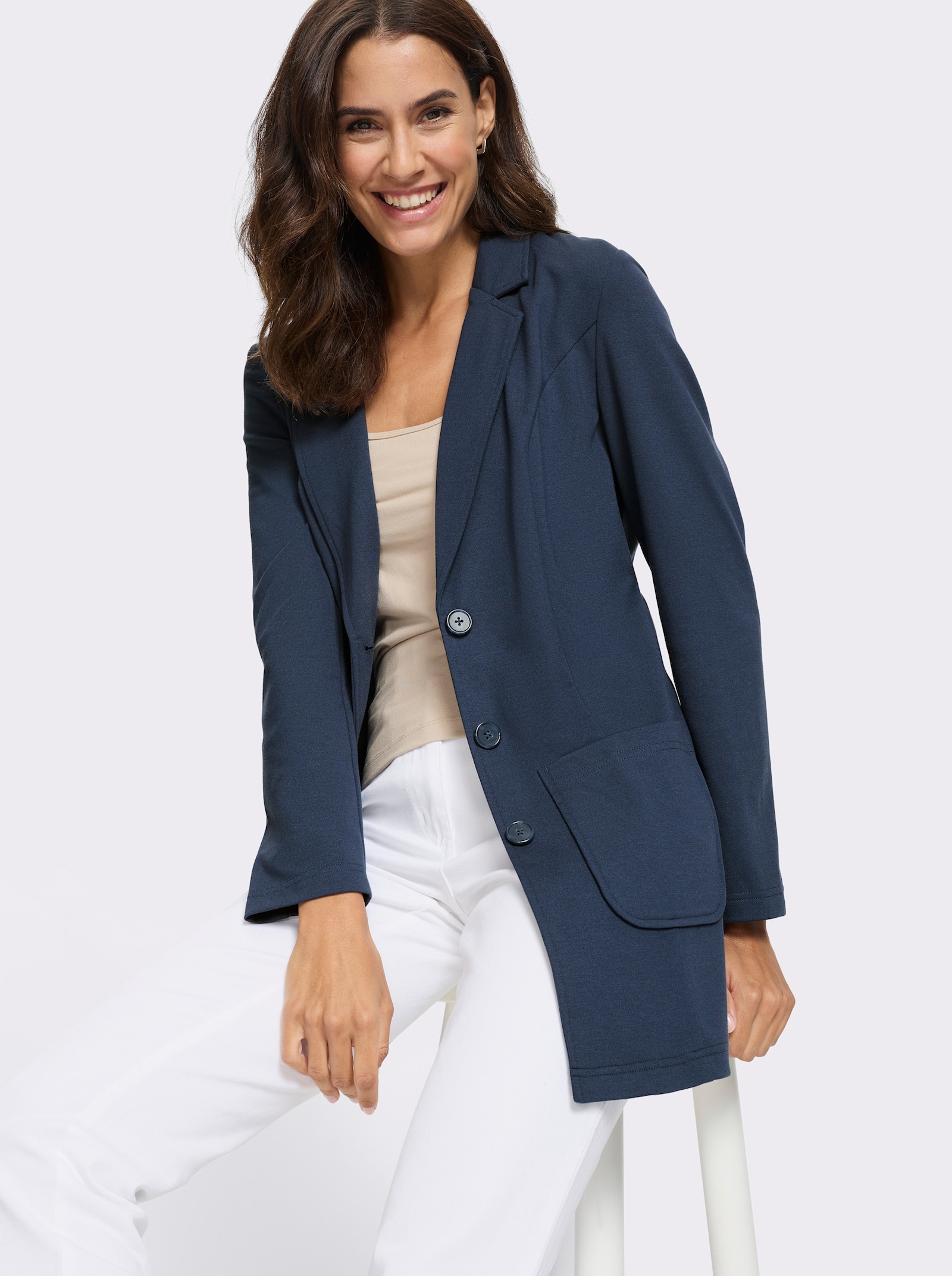 Blejzer, džersej, dlhý - tmavomodrá