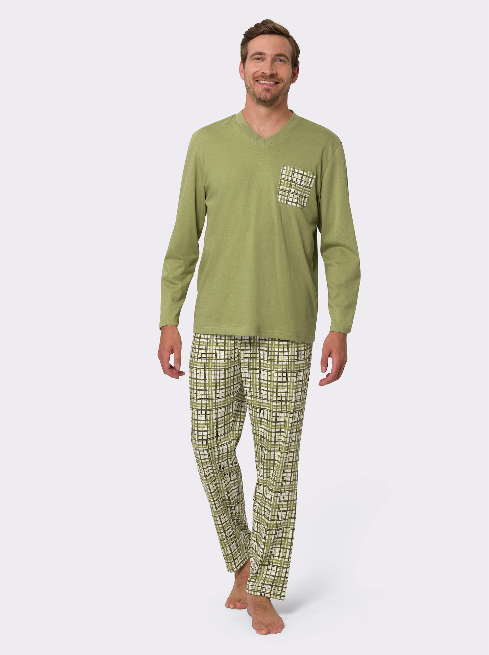 Pyjama met ruitprint - rietgroen geprint