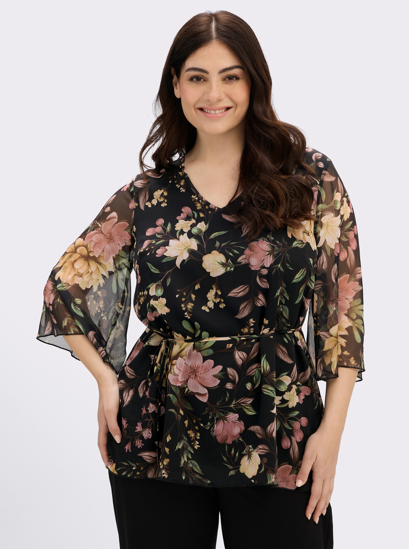 sheego Tunika mit floralem Alloverprint - schwarz-rosenholz-bedruckt