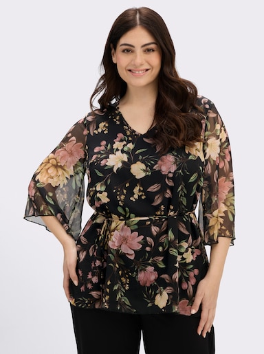 sheego Tunika mit floralem Alloverprint - schwarz-rosenholz-bedruckt