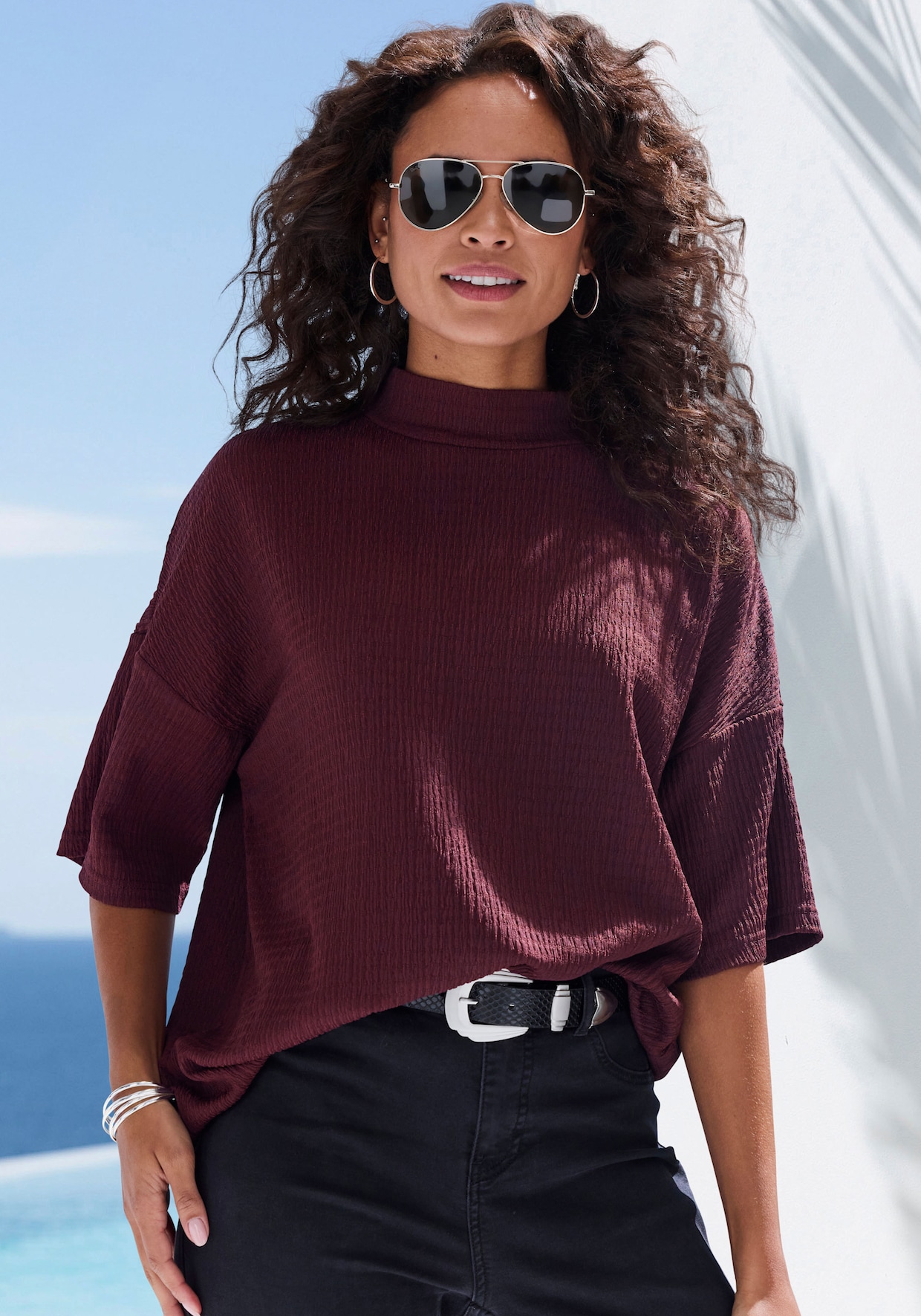 LASCANA Kurzarmshirt - aubergine
