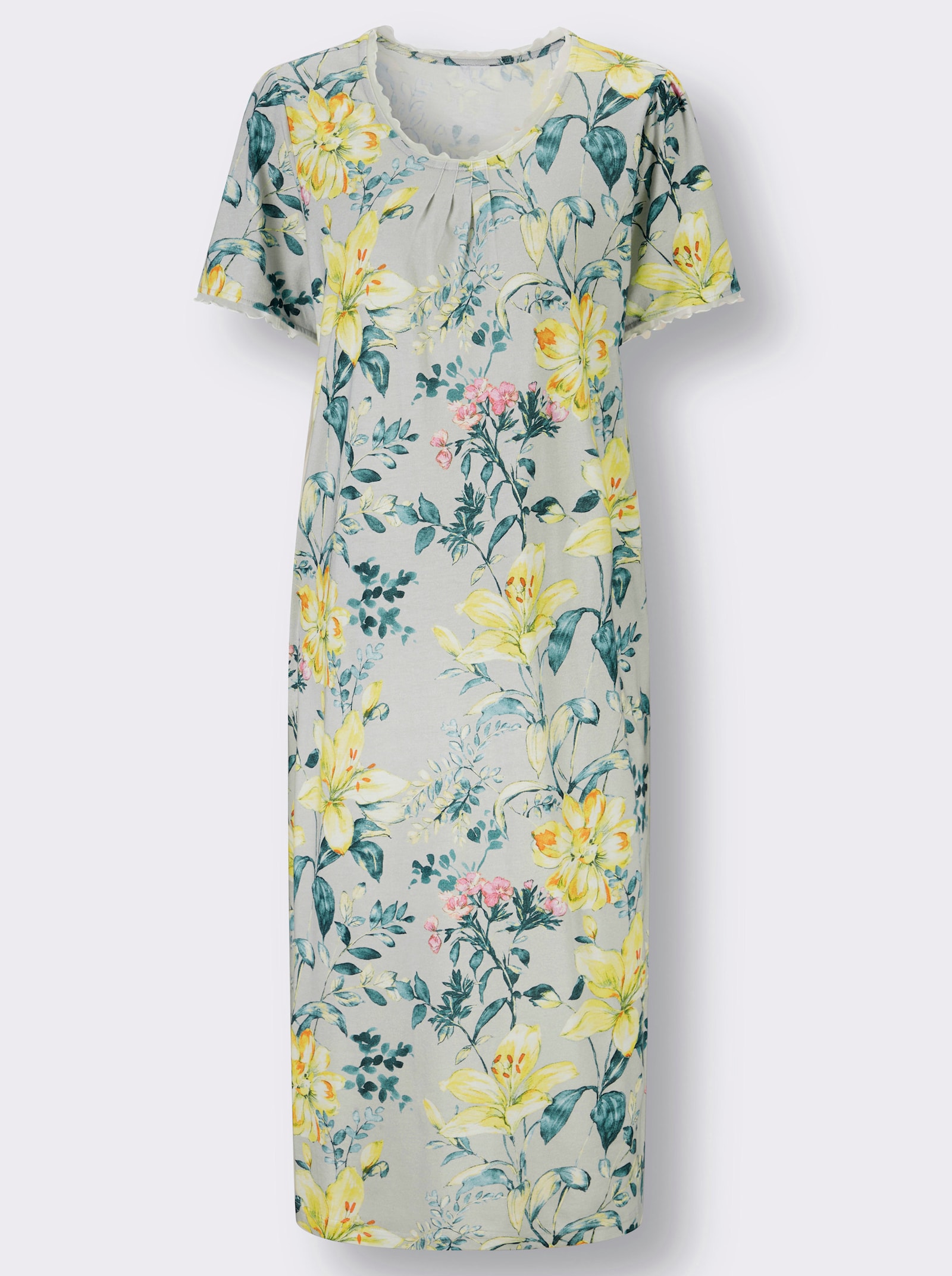 wäschepur Nachthemd im floralen Dessin - hellgrau-gelb-bedruckt