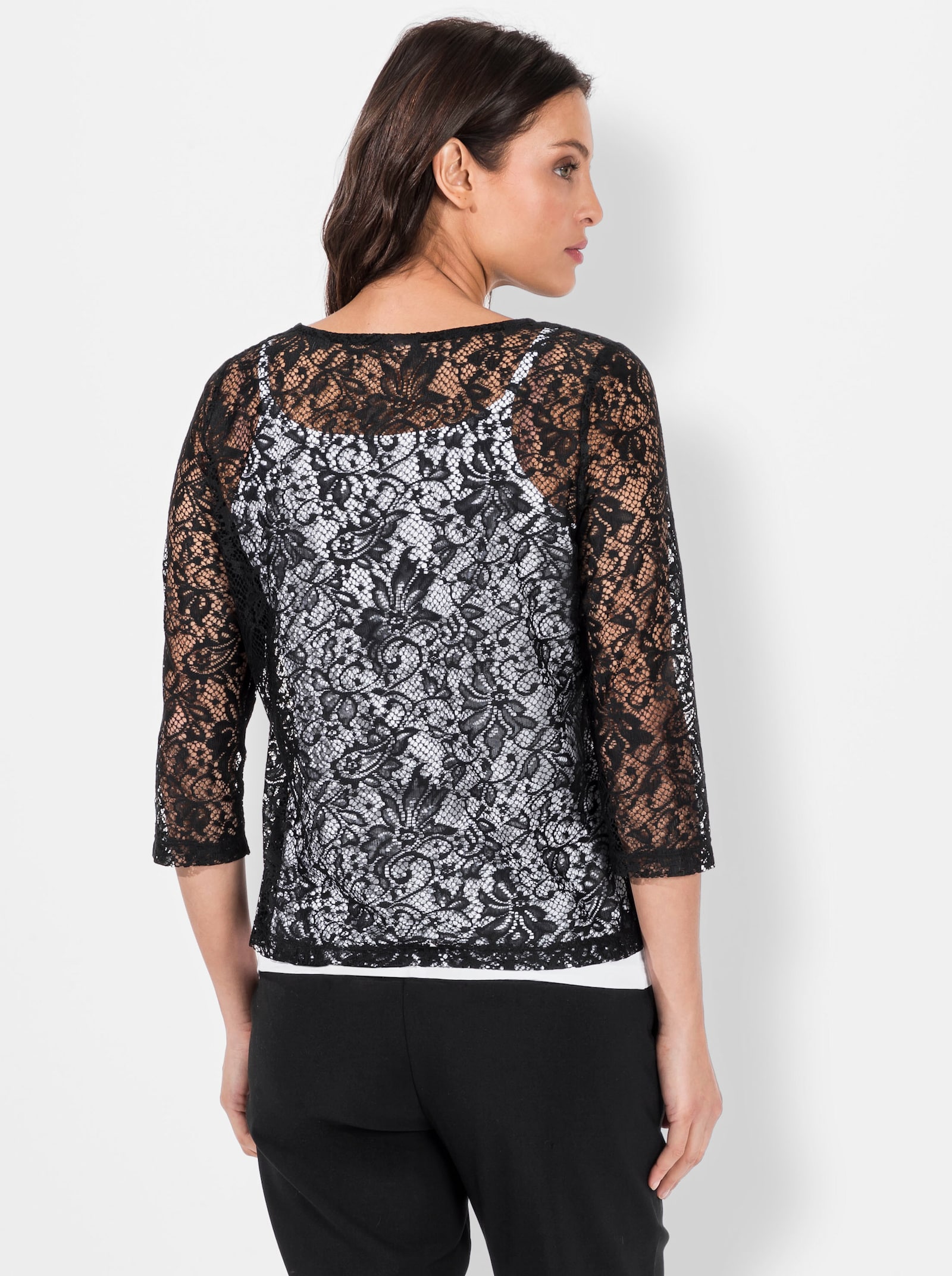 Shirtjasje van elastisch kant - zwart