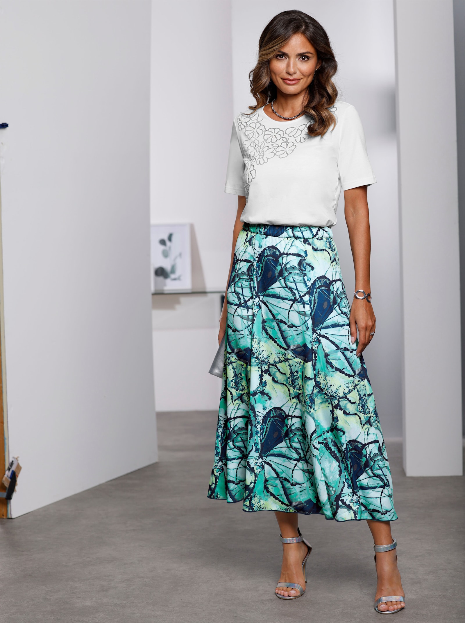 Bahnenrock mit Rundum-Dehnbund - ozean-marine-bedruckt