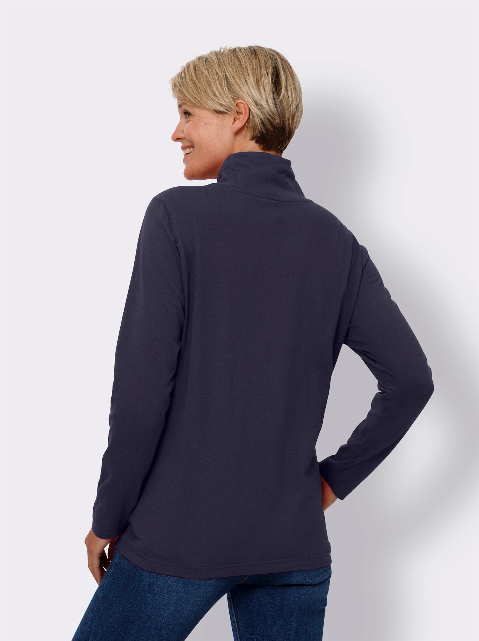 Shirt met opstaande kraag van puur katoen - marine