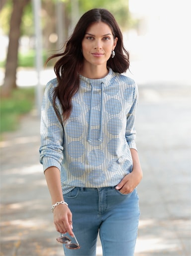 Sweatshirt mit Stehkragen - hellblau-himmelblau-bedruckt