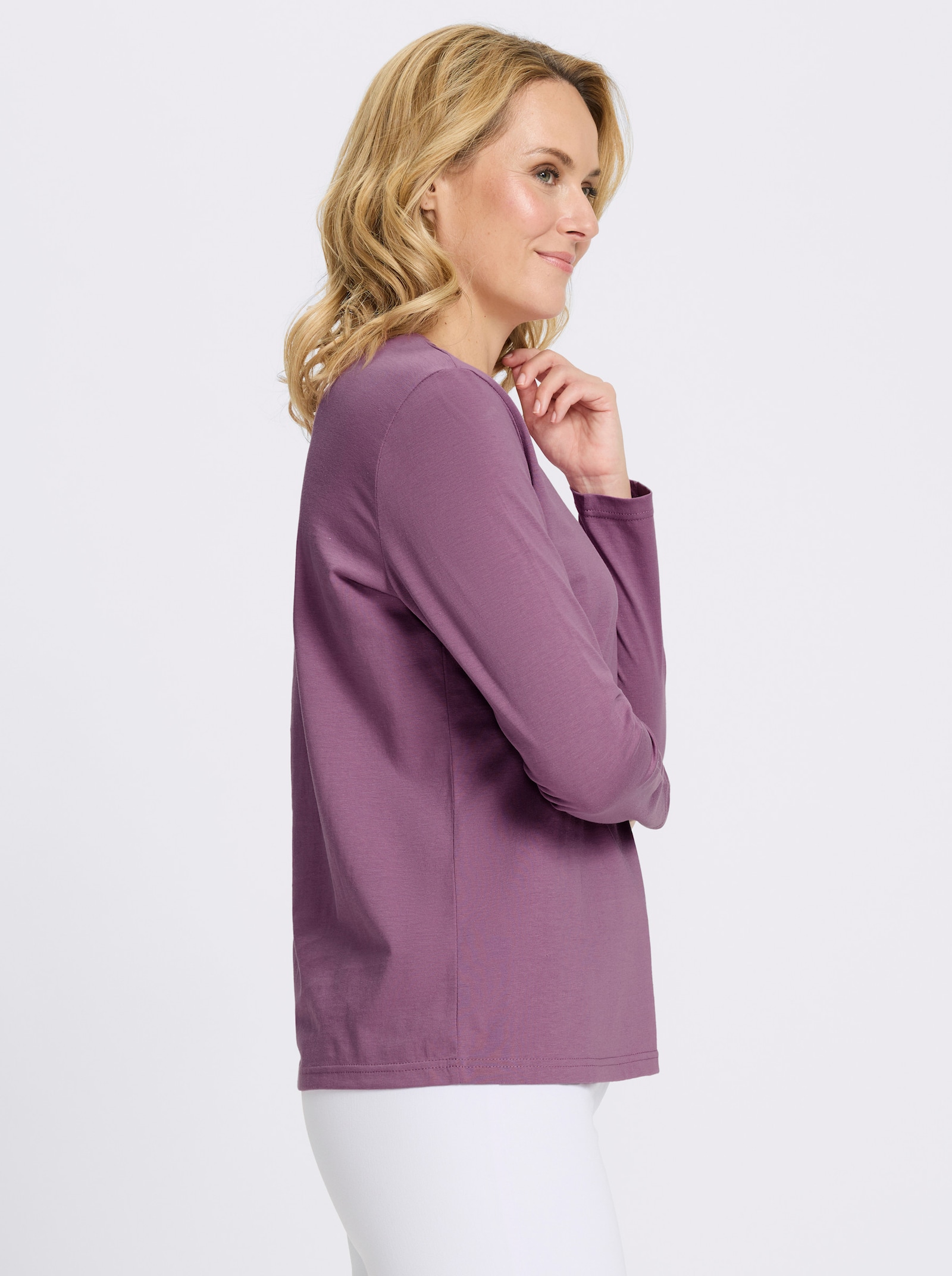 Rundhalsshirt mit Katzen-Motiv - violett-mauve