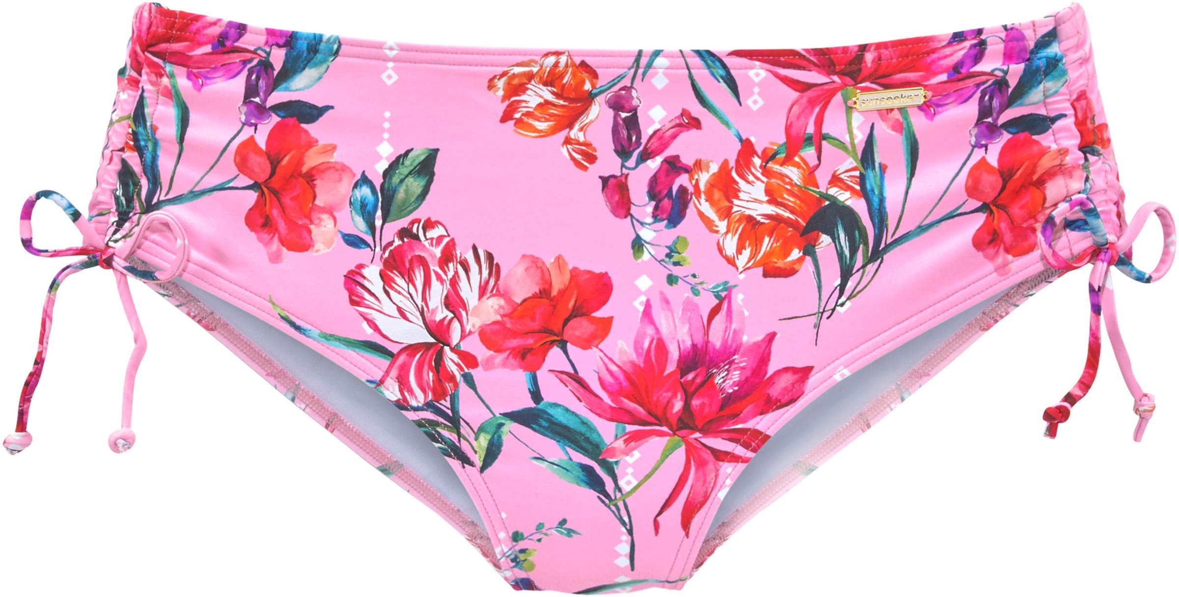 Micro V günstig Kaufen-Bikini-Hose in rosa-bedruckt von Sunseeker. Bikini-Hose in rosa-bedruckt von Sunseeker <![CDATA[Bikinihose von Sunseeker. Verspielter Blumendruck. Seitenstege mit Tunnelzug zum Regulieren. Etwas höher geschnitten. Aus der Mix-Kini-Serie. Softe Microfaser