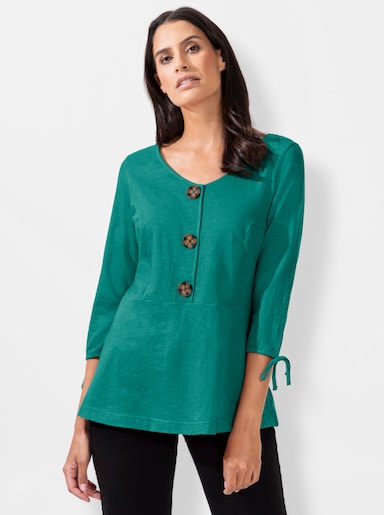 3/4-Arm-Shirt mit Bindebändchen am Ärmel - smaragd