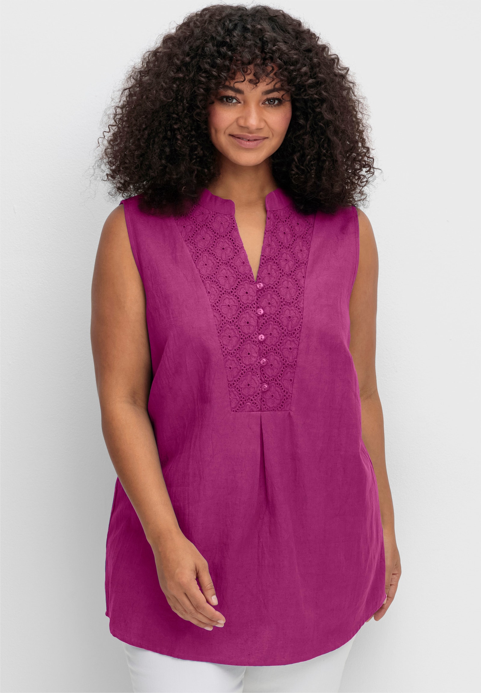 sheego by Joe Browns Blusentop mit Spitzenbesatz - magenta