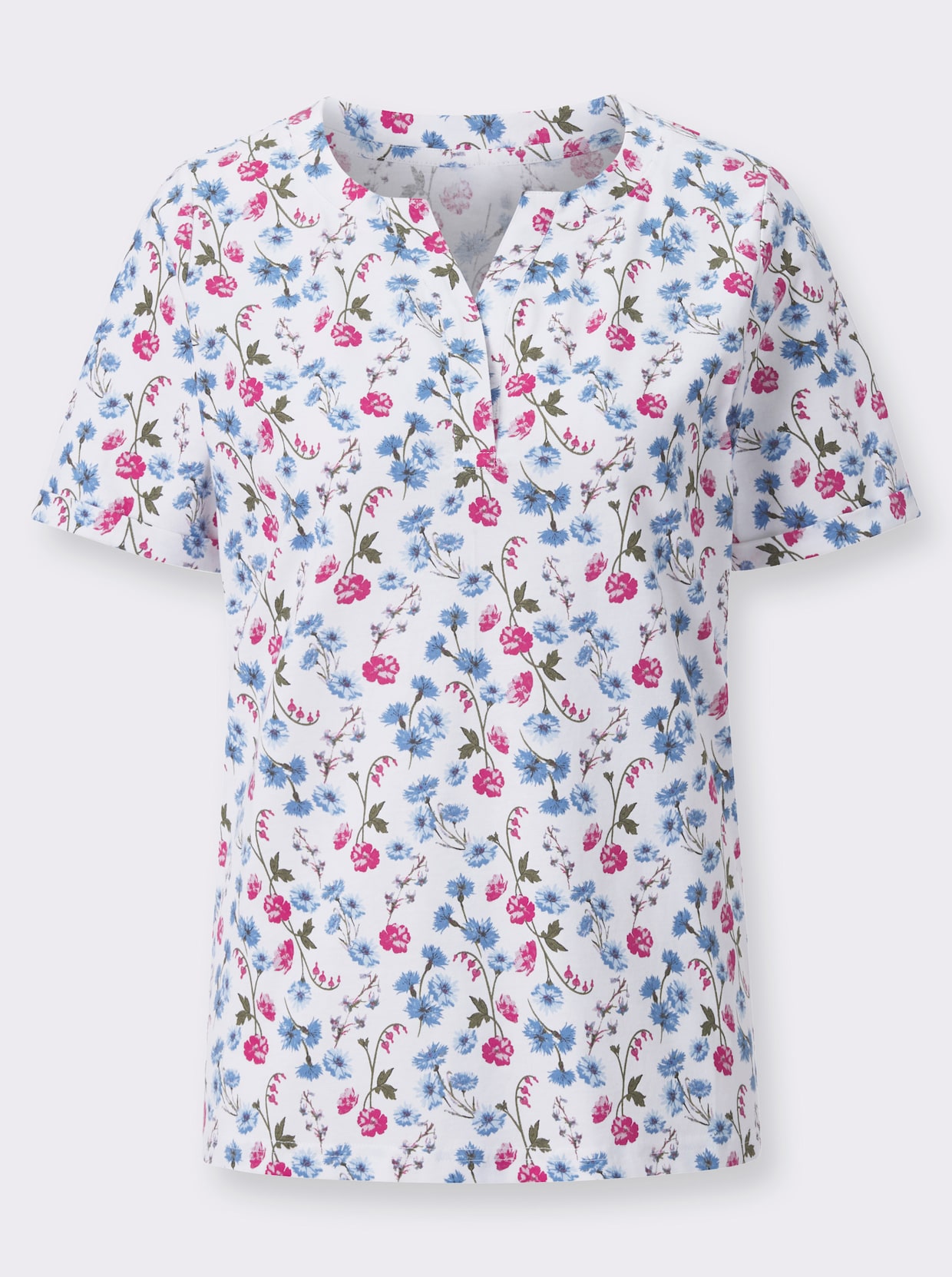 Shirt - wit/middenblauw bedrukt