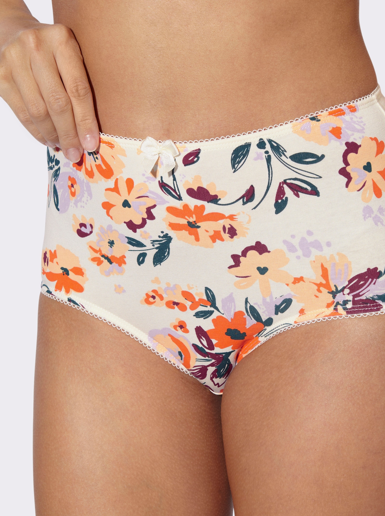 Taillenslip im 5er-Pack - champagner-bedruckt + orange + apricot + bordeaux