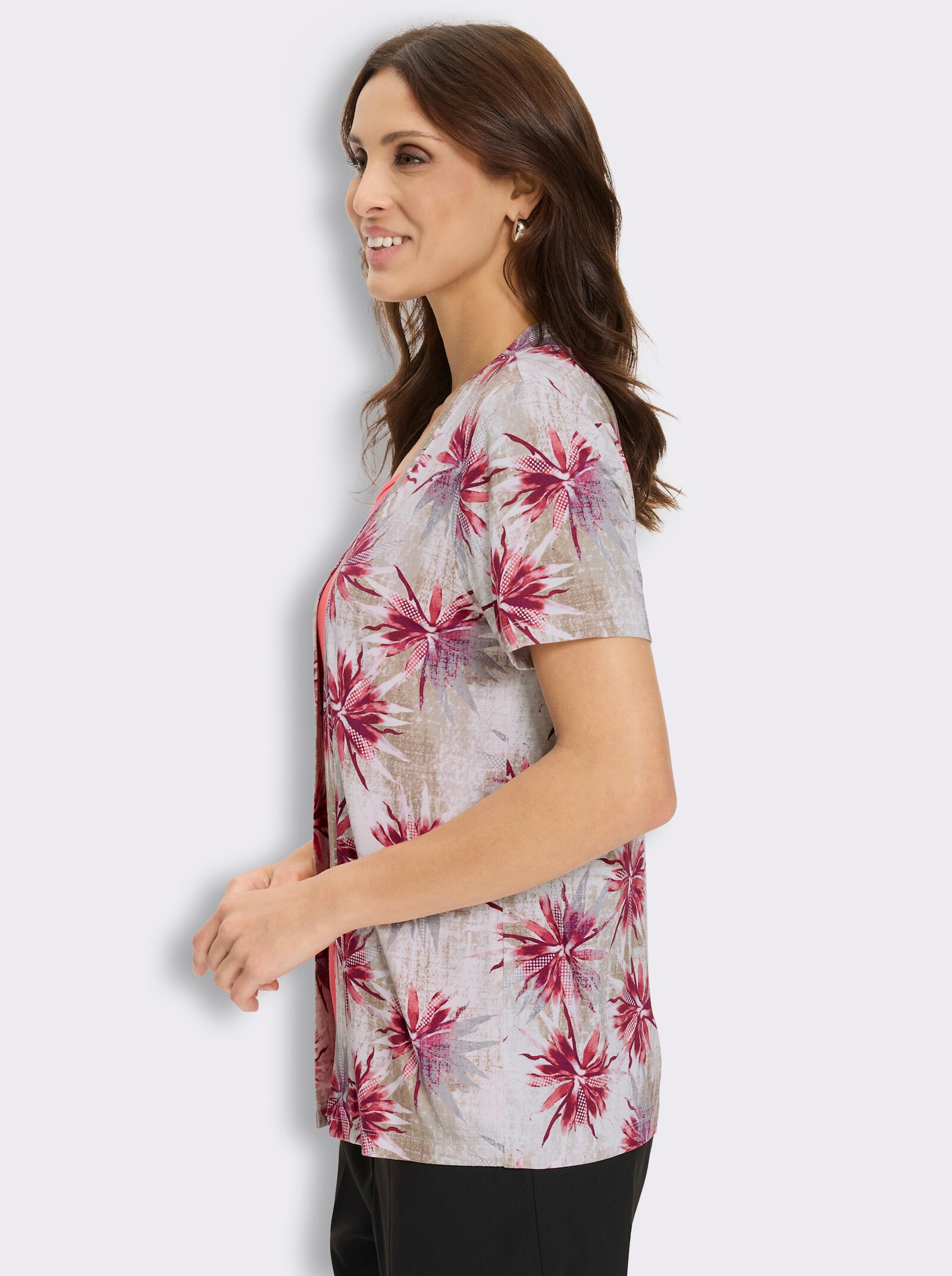 2-in-1-Shirt mit Elasthan-Anteil - koralle-bordeaux-bedruckt