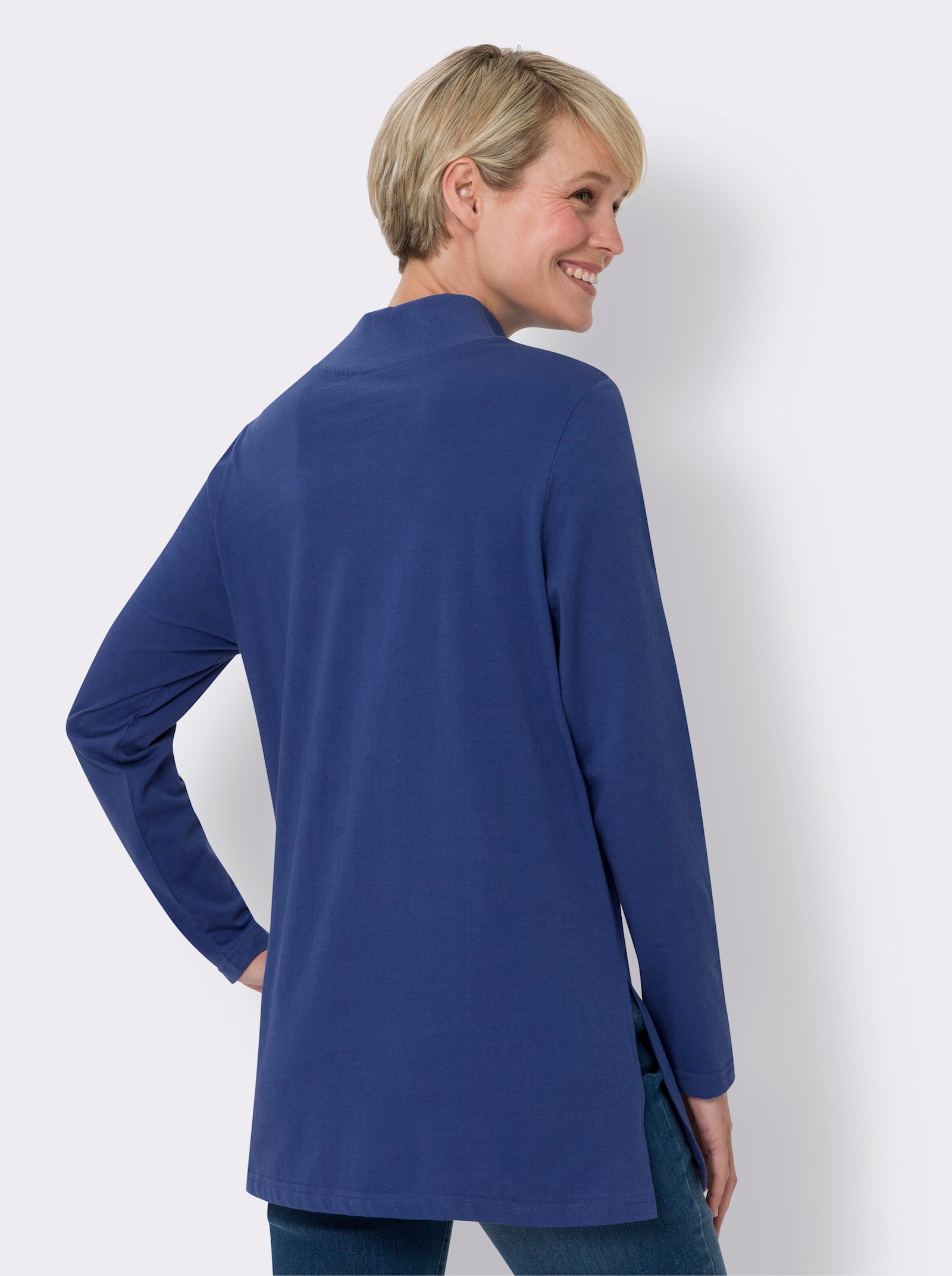 Longshirt mit hohen Seitenschlitzen - royalblau