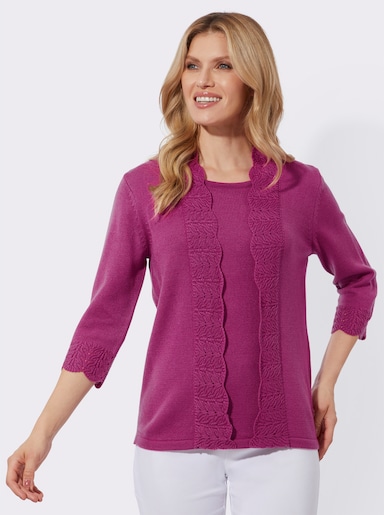 2-in-1-Pullover mit Ajour-Muster - magenta