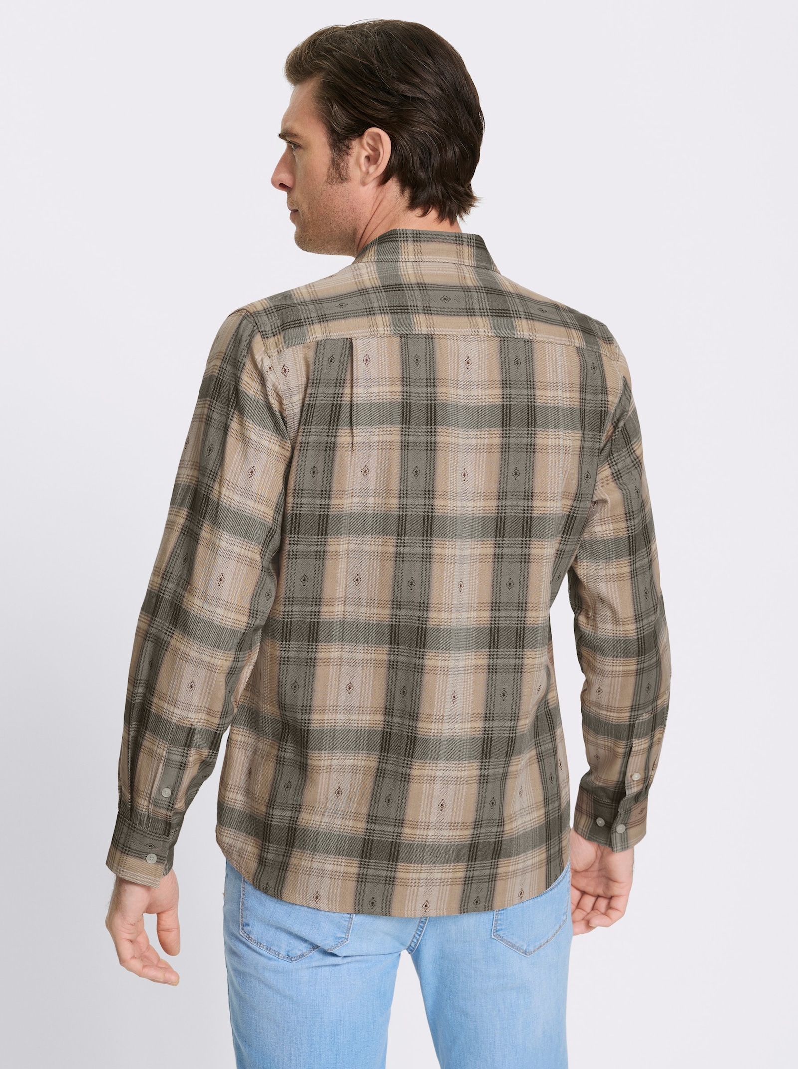 Catamaran Langarmhemd mit Tracht-Elementen - khaki-kariert