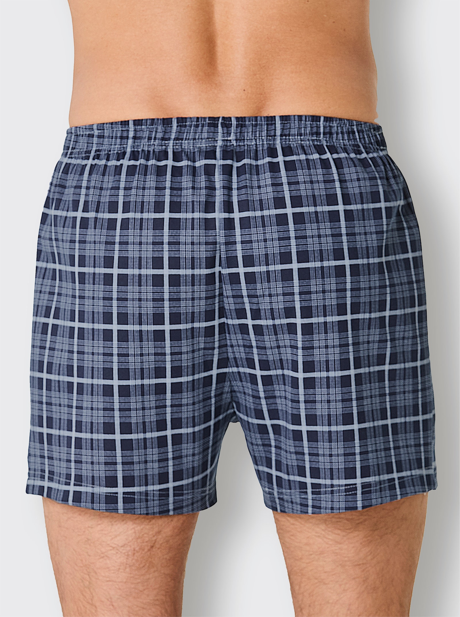 Boxershorts - bleu-bedruckt + marine-kariert