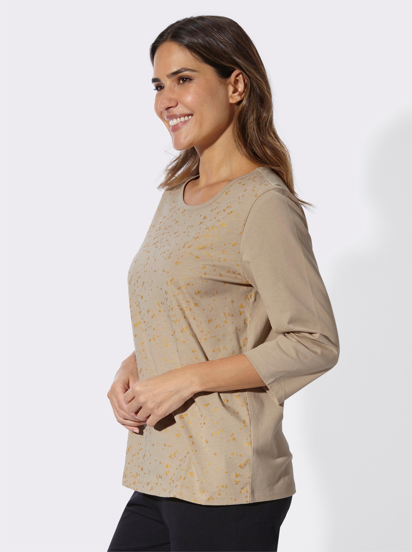 3/4-Arm-Shirt mit Folien-Druck vorne - beige-bedruckt