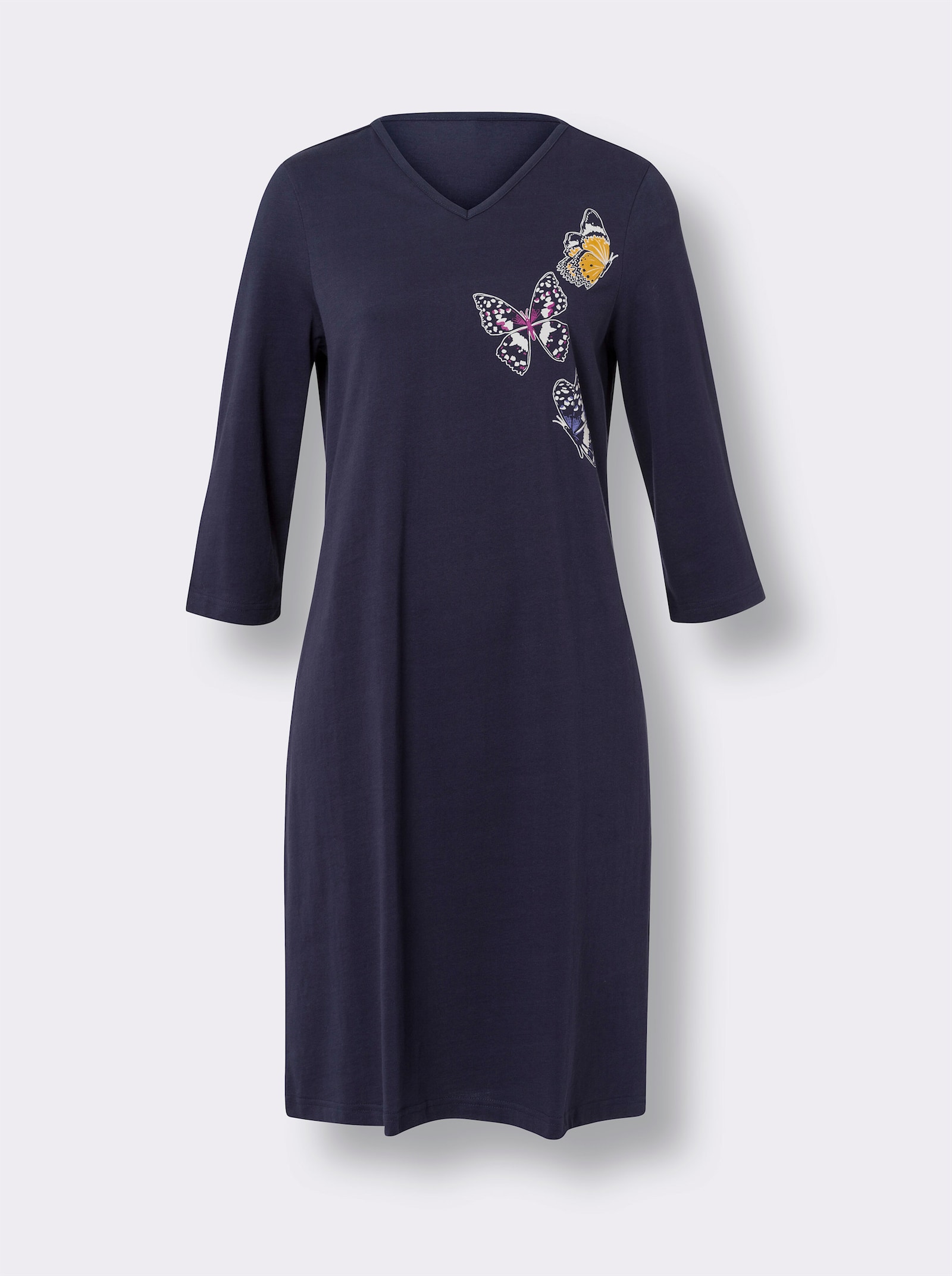 Nachthemden mit platziertem Druck, reine Baumwolle - marine + lavendel