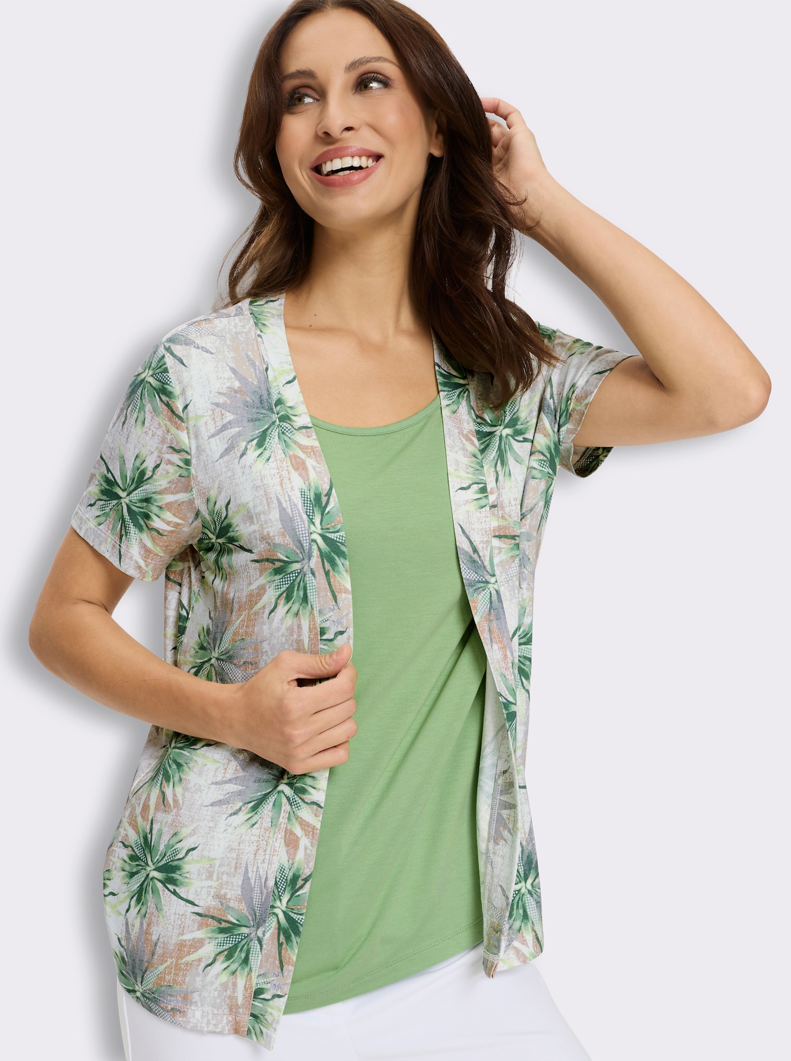 2-in-1-Shirt mit Elasthan-Anteil - reseda-moos-bedruckt