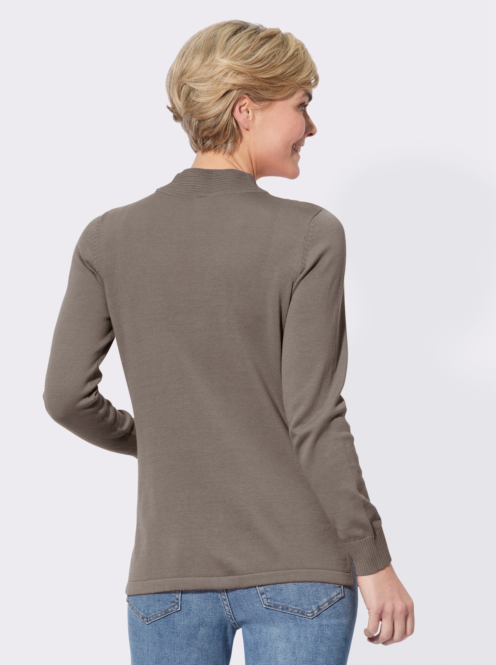 Stehkragenpullover mit eingearbeiteten Taschen - taupe