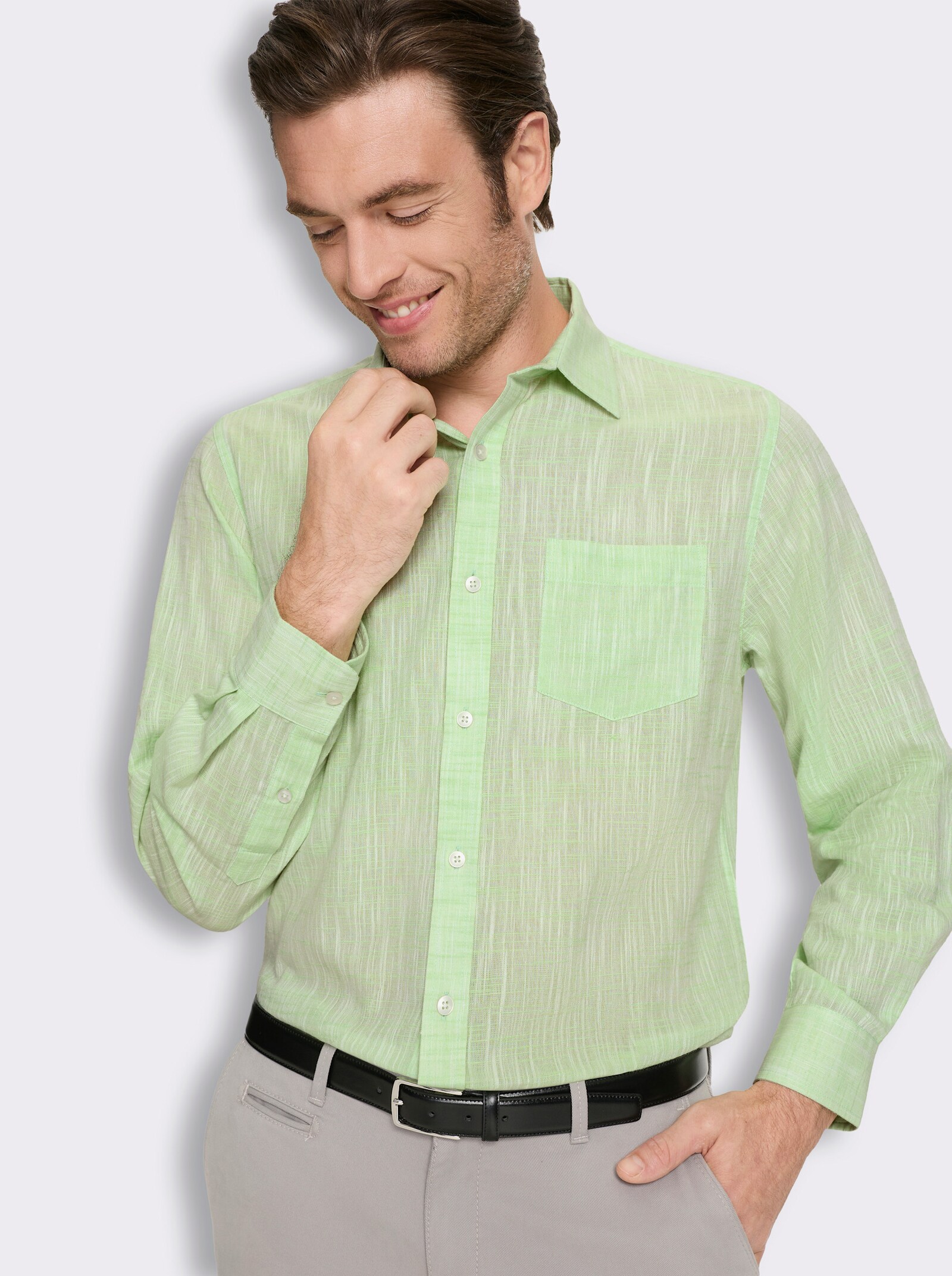 Marco Donati Langarmhemd in Two-tone-Flammgarn - reseda