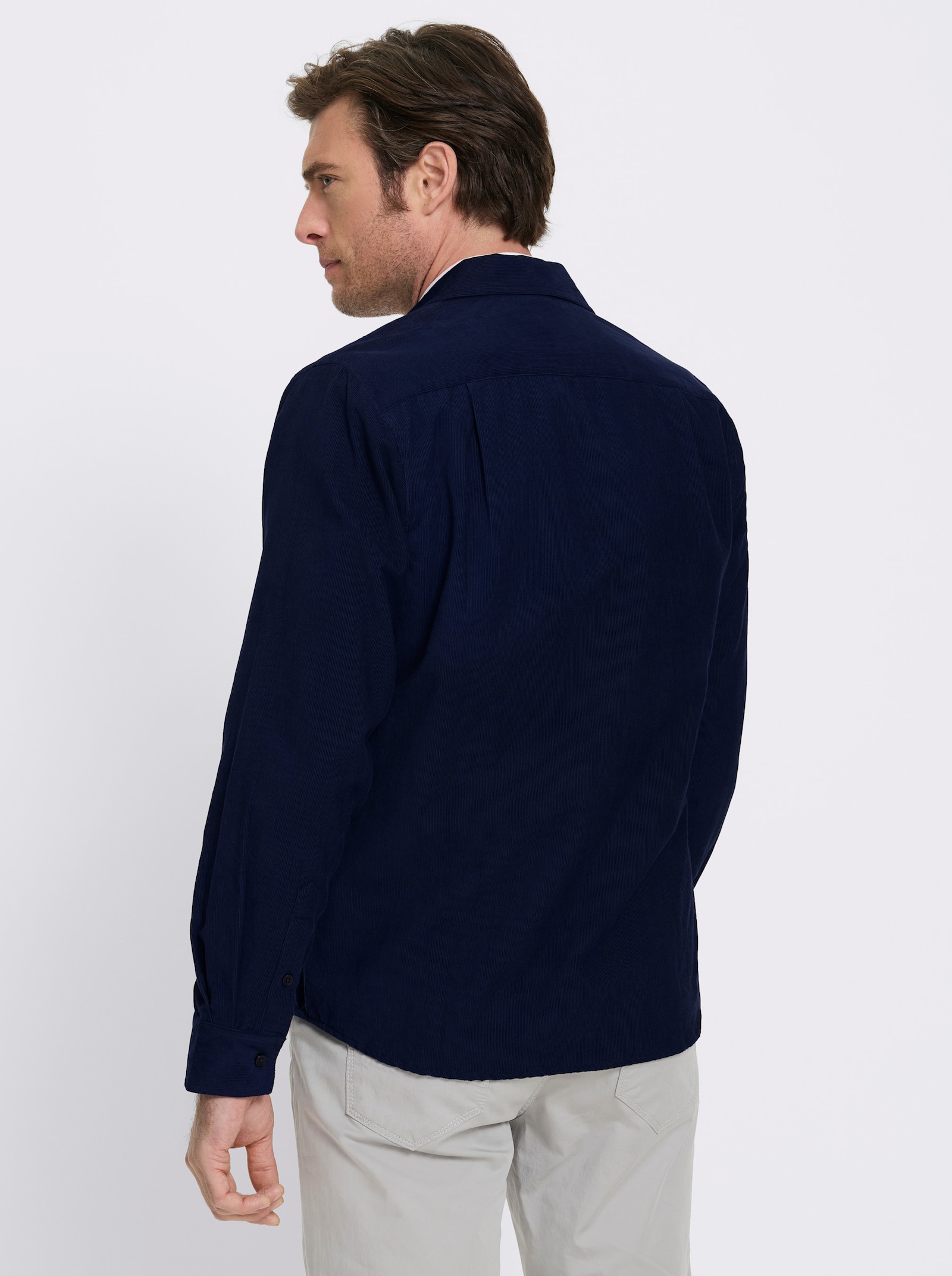 Marco Donati Langarmhemd in Microcord-Qualität - marine