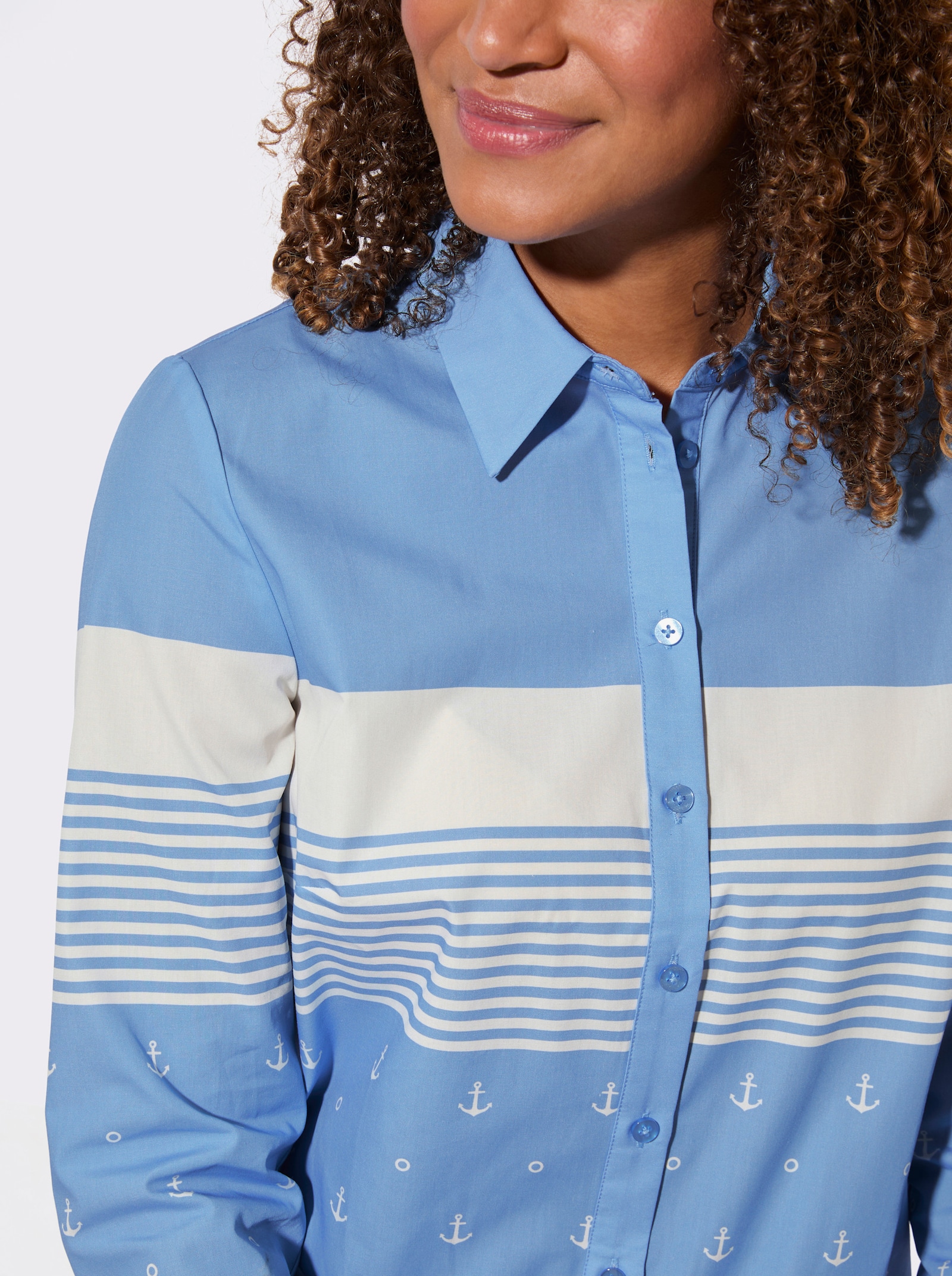 Langarm-Bluse mit Hemdkragen - himmelblau-weiß-gestreift