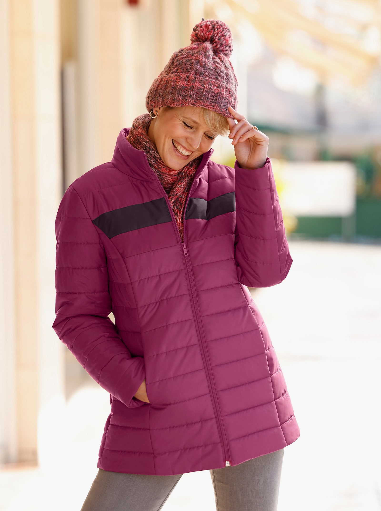 Steppjacke in längerer Form, winterwarm - malve-aubergine