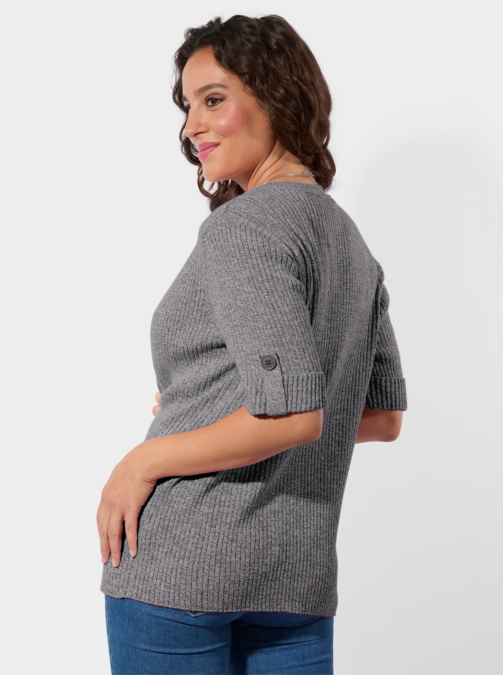 Vest van gemêleerd garen, onderhoudsarm - zwart/wit gemêleerd