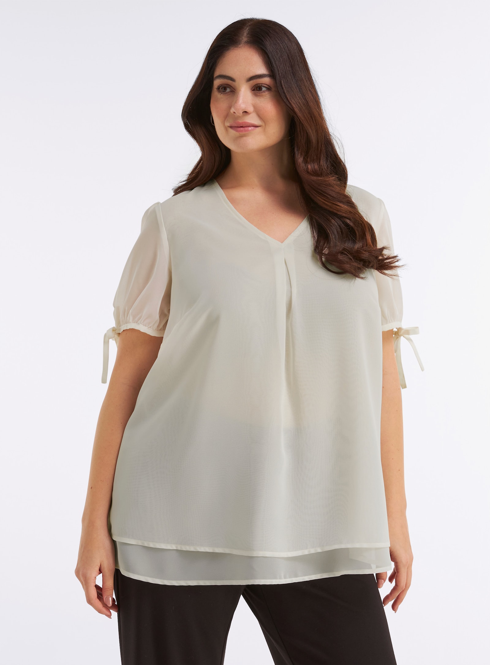 sheego Tunika mit Schleifendetails an den Ballonärmeln - champagner